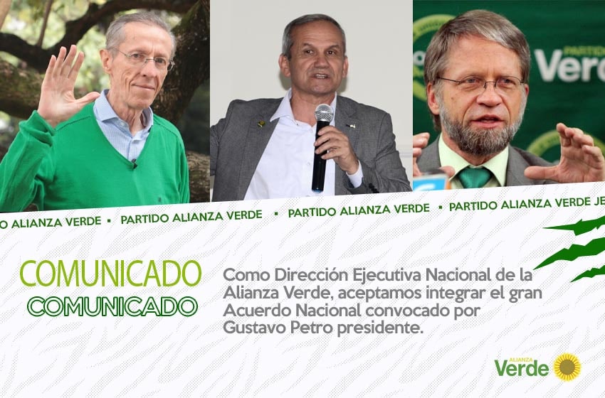 Como Dirección Ejecutiva Nacional de la Alianza Verde, aceptamos integrar el gran Acuerdo Nacional convocado por Gustavo Petro presidente